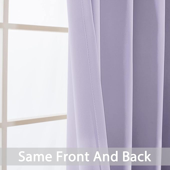 Yakamok Blackout Curtains Room Darkening Thermal Insulated Window Panels,Solid Grommet Top Drapes for Bedroom/Living Room(42Wx72L, Lilac, 2 Panels)