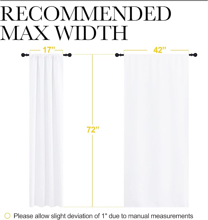 NICETOWN 50% Light Blocking Kitchen Curtains - Window Treatment Rod Pocket Curtains/Drapes for Bedroom (2 Panels, 42 by 72, White)