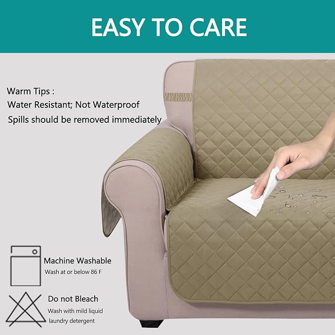 U-NICE HOME Large Sofa Cover Reversible Couch Cover for Dogs Pets with Elastic Straps Water Resistant Furniture Protector for 4 Cushion Couch (Oversized Sofa, Light Camel/Beige)