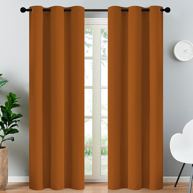 Yakamok Blackout Curtains for Bedroom,Thermal Insulated Blackout Grommet Top Drapes for Living Room, Burnt Orange,38x84 Inch, 2 Panels