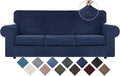 WEERRW 4 Pieces Velvet High Stretch Couch Covers for 3 Cushion Couch Sofa Slipcovers, Washable Furniture Protector with Non Slip Elastic Bottom, Feature Soft and Thick Plush Fabric, Navy Blue, Large