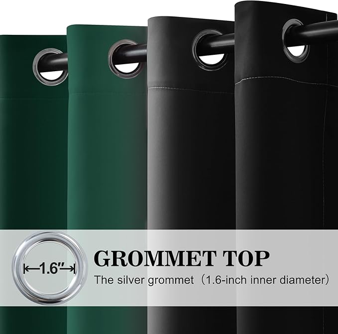 Yakamok Blackout Ombre Dark Green and Black Curtains-Gradient Room Darkening Curtain, Grommet Thermal Insulated Light Blocking Window Drapes Curtain for Living Room Bedroom,52 x 63 Inch,2 Panels