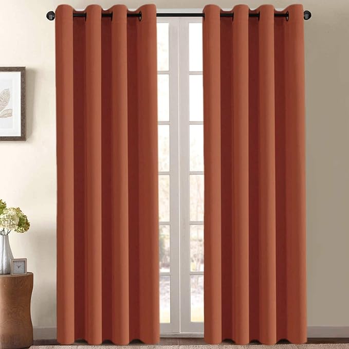 H.VERSAILTEX Blackout Curtain for Living Room Thermal Insulated Grommet Window Treatment Panel for Bedroom, Energy Saving Curtain for Large Window, Thick and Soft - Orange -Set of 1 Panel, 52'W x 96'L