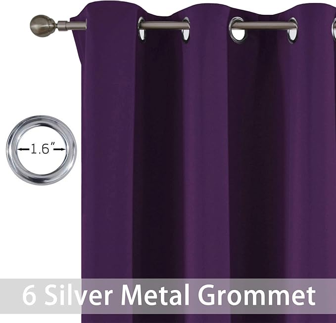 Yakamok Blackout Curtains for Bedroom,Thermal Insulated Blackout Grommet Top Drapes for Living Room,Purple,38x84 Inch, 2 Panels