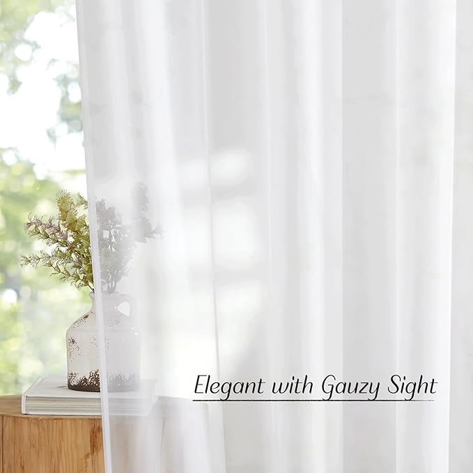 NICETOWN White Sheer 54 inch Length Curtains, Grommet Soft Voile Sheer Light Filtering Lightweight & Breathable Window Treatments for Nursery/Cafe, W30 x L54, 2 Panels