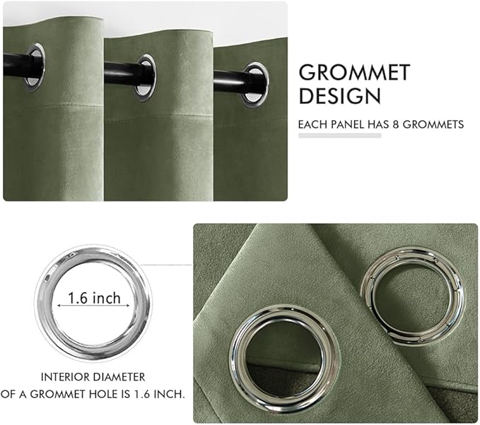 MIULEE Sage Green Elegant Grommet Curtains Thermal Insulated Soundproof Room Darkening Long Black Out Drapes for Classical Living Room Bedroom Decor 52 x 96 Inch Length Set of 2