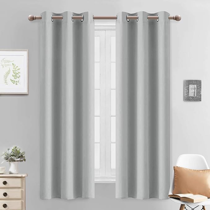 Yakamok Light Blocking Window Blackout Curtains Thermal Insulated Room Darkening Drapes for Bedroom,Solid Grommet Top Window Panels, 38x63 Inch, Light Grey, One Pair