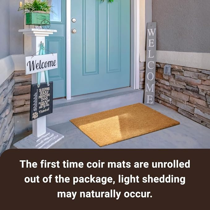 KANKUN Coco Coir Door Mat with Heavy Duty Backing, Welcome Doormat (17" x 30"), Doormat Entrance (Plain - 1Pack)