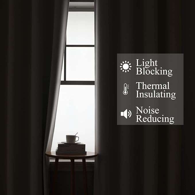 Estelar Textiler Full Room Darkening Blackout Curtains 72 Inch Length 2 Panels Set, Ombre Greyish White and Beige Thermal Insulated Full Light Blocking Grommet Blackout Drapes for Bedroom, 52Wx72L