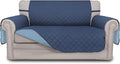 Easy-Going Reversible Loveseat Couch Cover for 2 Cushion Couch Sofa Cover for Dogs Water Resistant Furniture Protector with Foam Sticks Elastic Straps for Pet (Loveseat, Dark Blue/Light Blue)