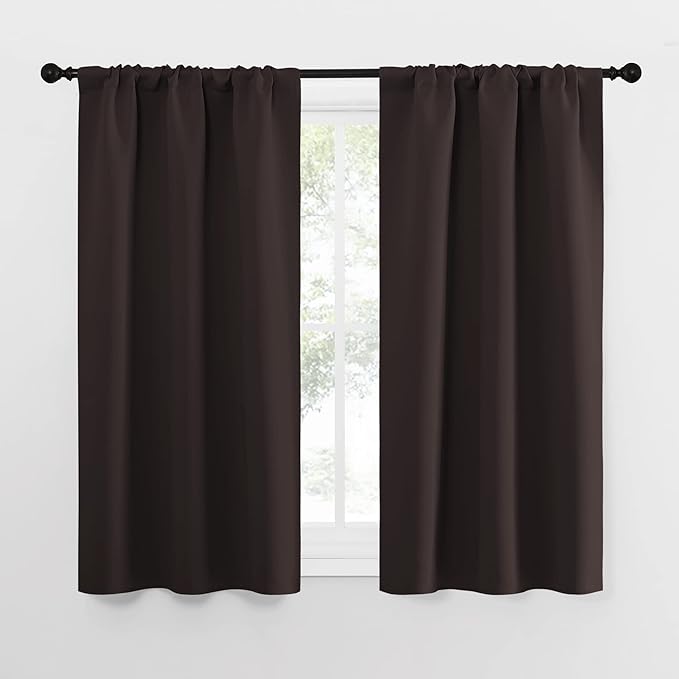 NICETOWN Kitchen Curtains Thermal Insulated Curtains & Drapes, Small Window Blackout Curtain Panels for Girls Room (Toffee Brown, 34" Wide x 54" Long, 2 Panels)