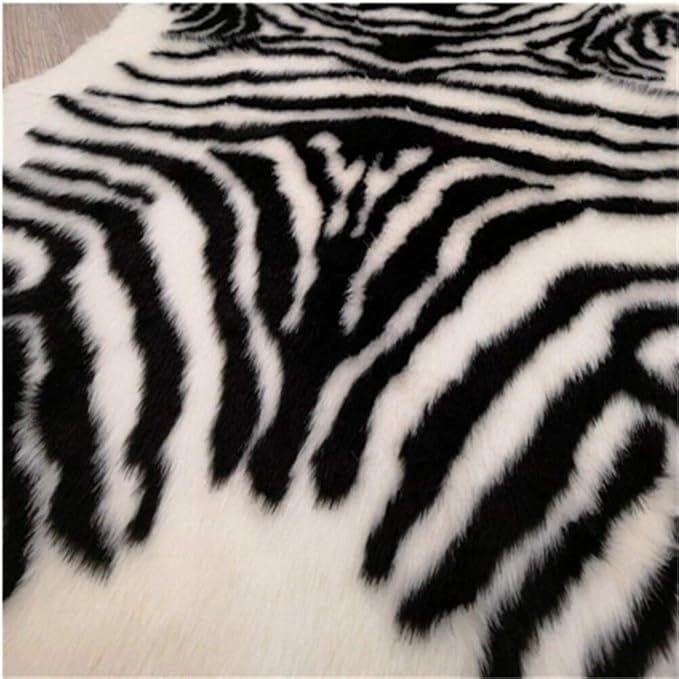 Zebra Print Rug Faux Animal Cowhide Skin Area Rug Leather Carpet Mat Large Size for Home Office Livingroom 7.9'x5.6'