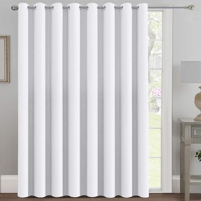 H.VERSAILTEX Patio White Curtains for Sliding Door Extral Wide Curtain Panels Thermal Insulated Room Divider - Grommet Top, 9' Tall by 8.5' Wide, W100 x L108, Pure White