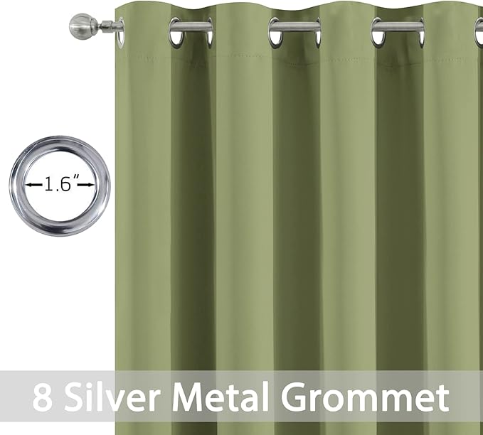 Yakamok 63 Inch Long Blackout Curtains Room Darkening Thermal Insulated with Grommet Window Curtain for Bedroom, 52Wx54L inch, Sage Green, 2 Panels