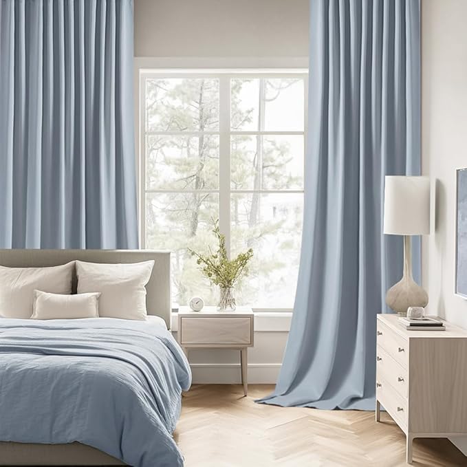 MIULEE Light Blue Back Tab Blackout Curtains 63 Inch Length 2 Panels Set for Living Room Bedroom Privacy, Rod Pocket/Pinch Pleat Thermal Insulated Room Darkening Pleated Light Blocking Drapes
