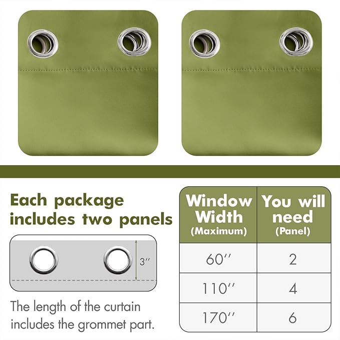 MIULEE 90" Long Blackout Curtains Room Darkening Thermal Insulated Drapes Solid Window Treatment Set Grommet Top Light Blocking Curtain for Living Room/Bedroom 2 Panels Olive Green