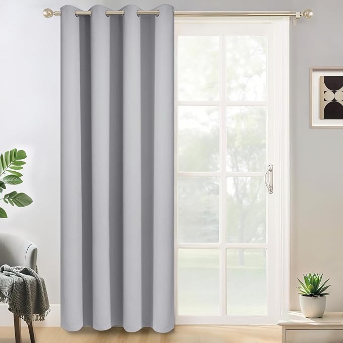 Yakamok Light Gray Blackout Curtain Panels 96 inches - Light Reducing Thermal Insulated Solid Grommet Blackout Curtains/Panels/Drapes for Living Room 1 Panel, 52 inches by 96 Inch, Light Grey