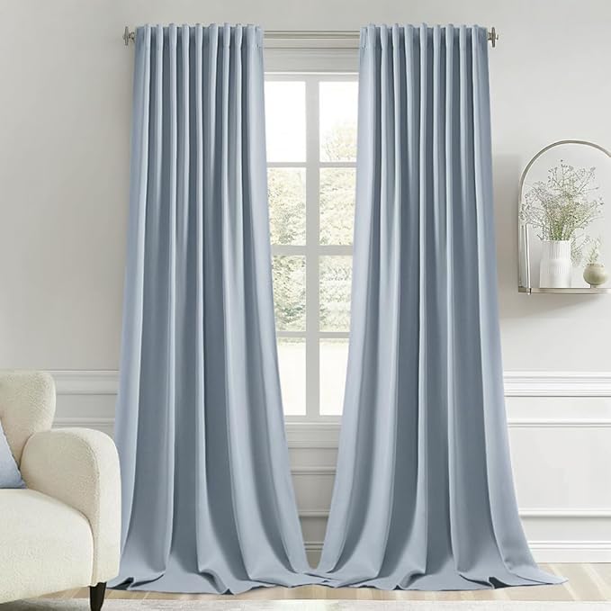 MIULEE Light Blue Back Tab Blackout Curtains 120 Inch Long 2 Panels Set for Bedroom, Rod Pocket/Pinch Pleated Extra Long Thermal Insulated Living Room Darkening Light Blocking 10FT Drapes