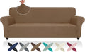 ZNSAYOTX Oversized Super Stretch Couch Cover (92"-115"), New Striped Sofa Covers Comfortable & Durable, Dog Cat Pets Friendly Extra Large Spandex Sofa Slipcovers (Light Coffee, XL Sofa)