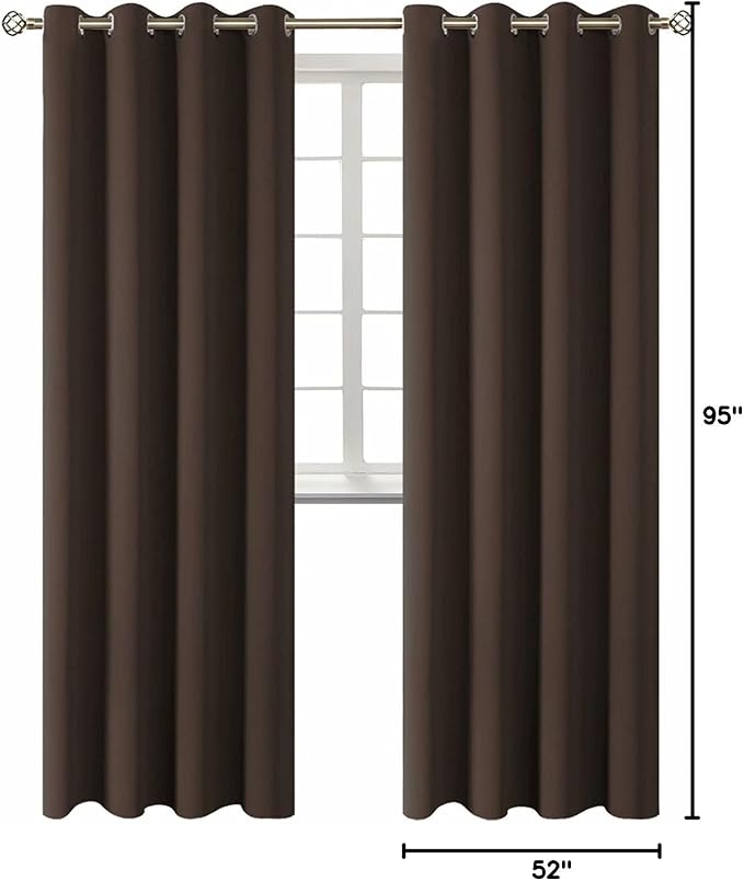 BGment Blackout Curtains for Bedroom - Grommet Thermal Insulated Room Darkening Curtains for Living Room, Set of 2 Panels (52 x 95 Inch, Brown)