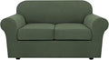H.VERSAILTEX 3 Piece Stretch Sofa Covers for 2 Cushion Loveseat Couch Covers for Living Room Furniture Cover (Base Cover Plus 2 Seat Cushion Covers) Thicker Jacquard Fabric(Medium, Bronze Green)