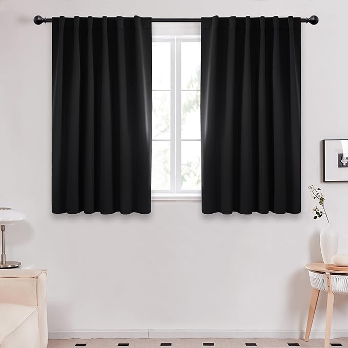 Deconovo Blackout Curtains, Thermal Insulated, W52 x L54 2 Panels, Back Tab, Machine Washable, Room-Darkening Drapes for Bedroom/Living Room Black