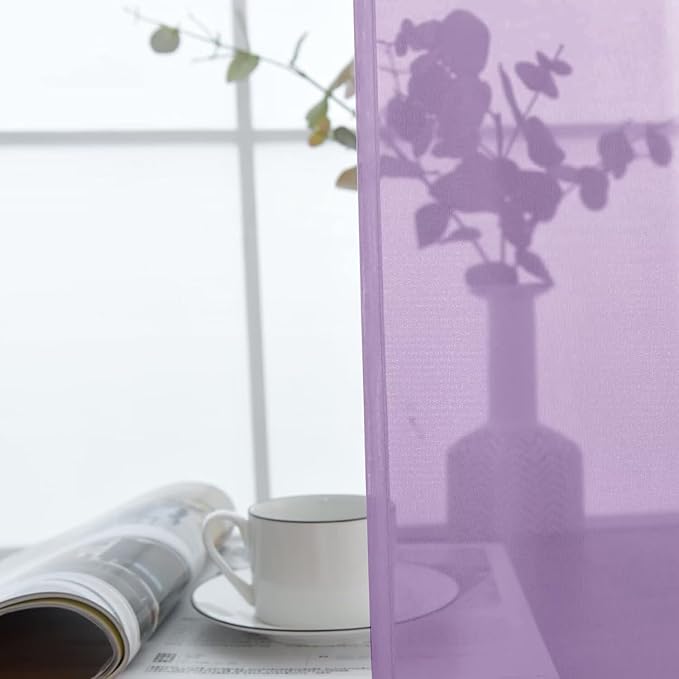 SpaceDresser Sheer Voile Window Treatment Rod Pocket Curtain Panels for Kitchen Bedroom Living Room Drapes Sunlight Filtering Privacy Semi Home Decor Assorted (Lavender, 52 W x 45 L)