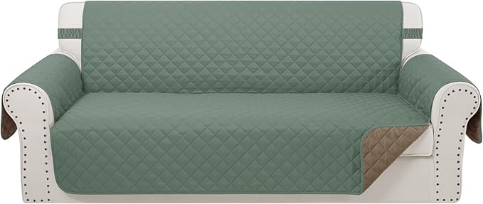 Reversible 4 Seater Sofa Cover 91 Inch Large Couch Cover Furniture Protector(Sofa XX-Large,Greyish Green/Taupe)