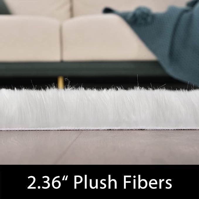 Latepis White Fur Rug 5x6.7, Faux Sheepskin Fluffy Washable Rug for Bedroom and Living Room, Playroom, Luxury Room Decor, Rectangle