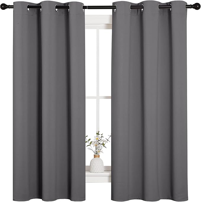 NICETOWN Thermal Insulated Grommet Blackout Curtains for Bedroom (2 Panels, W42 x L63 -Inch, Grey)