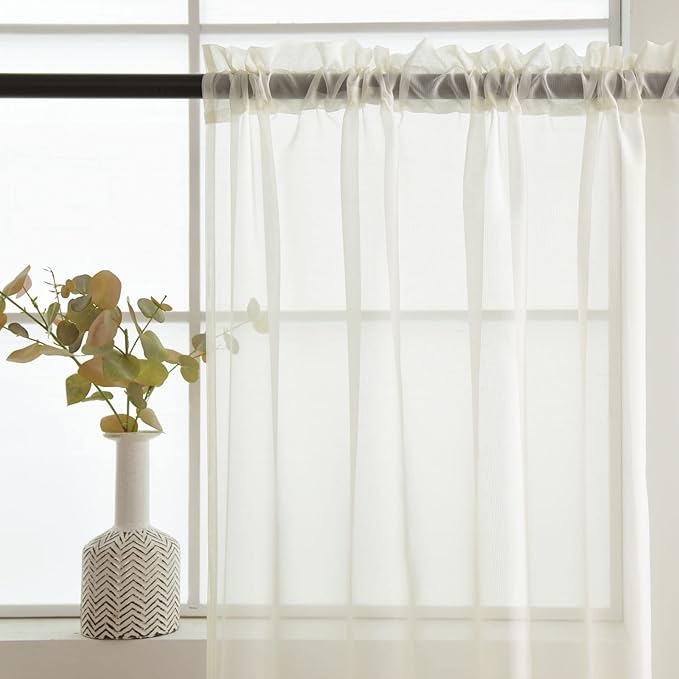 SpaceDresser Basic Rod Pocket Sheer Voile Window Curtain Panels White 1 Pair 2 Panels 60 Width 63 Inch Long for Kitchen Bedroom Children Living Room Yard(Ivory,60 W x 63 L)