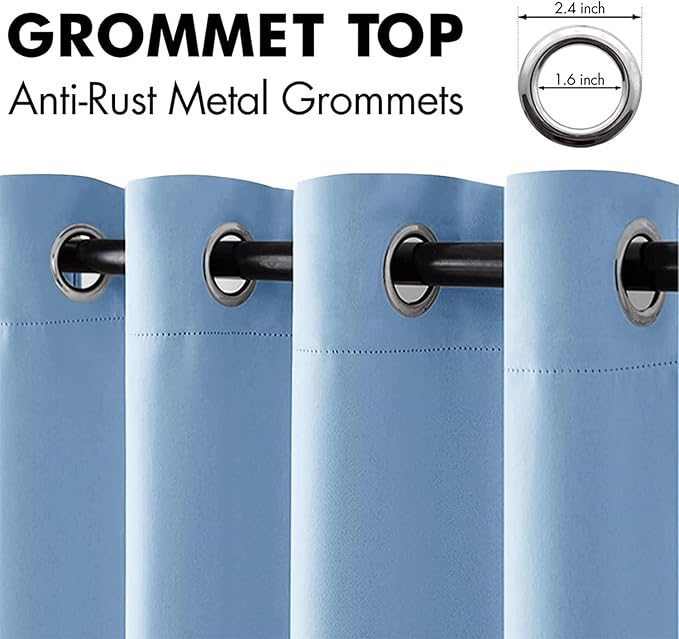 MIULEE Blackout Room Darkening Curtains Thermal Insulated Drapes Solid Window Treatment Set Grommet Top Light Blocking Curtain for Living Room/Bedroom 2 Panels 52 x 84 inch Length Sky Blue