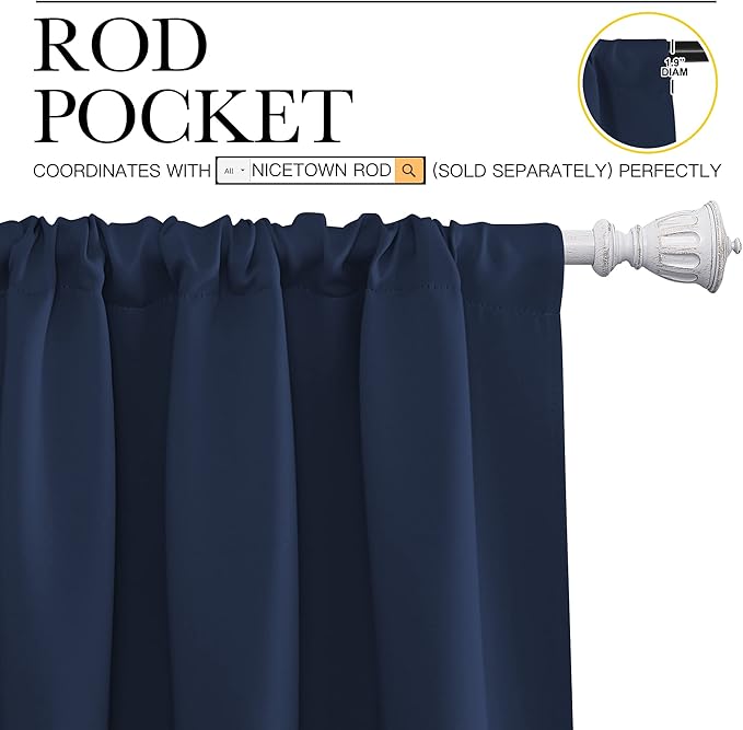 NICETOWN Blackout Curtains for Living Curtains, Home Decorations Thermal Insulated Solid Pole Top Blackout Drapes for Living Room (Navy, 1 Pair, 34-inch W x 84-inch L)