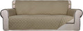 PureFit Reversible Quilted Sofa Cover, Water Resistant Slipcover Furniture Protector, Washable Couch Cover with Non Slip and Elastic Straps for Kids, Pets (Oversized Sofa, Beige/Beige)