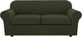 H.VERSAILTEX 3 Piece Stretch Sofa Covers for 2 Cushion Loveseat Couch Covers for Living Room Sofa (Base Cover Plus 2 Seat Cushion Covers) Thicker Jacquard Fabric (Medium Sofa, Olive)