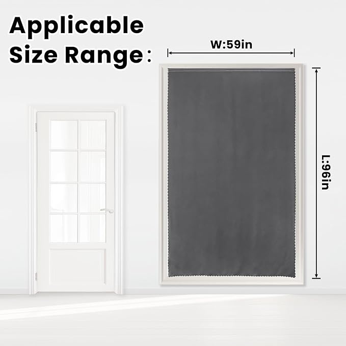 Magic Tape Blackout Curtains for Bedroom No Drillng Self Adhesive Curtains No Rod Small Window, 59" W X 96" L, Grey, 1 Panel
