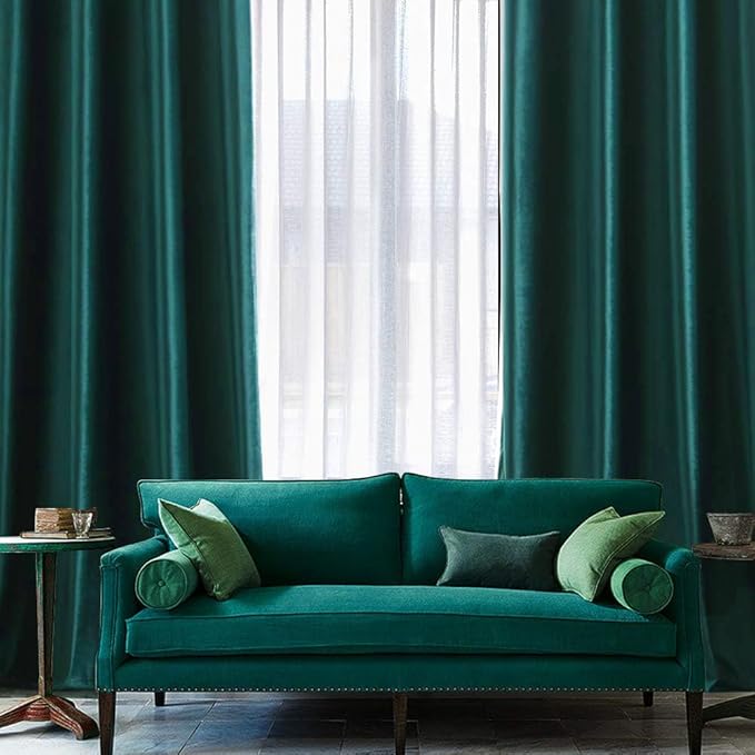 MIULEE Christmas Dark Green Velvet Curtains Room Darkening Blackout Solid Soft Grommet Emerald Curtain Black Out Thermal Soundproof Drapes/Panels for Living Room Bedroom 96 Inch Length 2 Panels