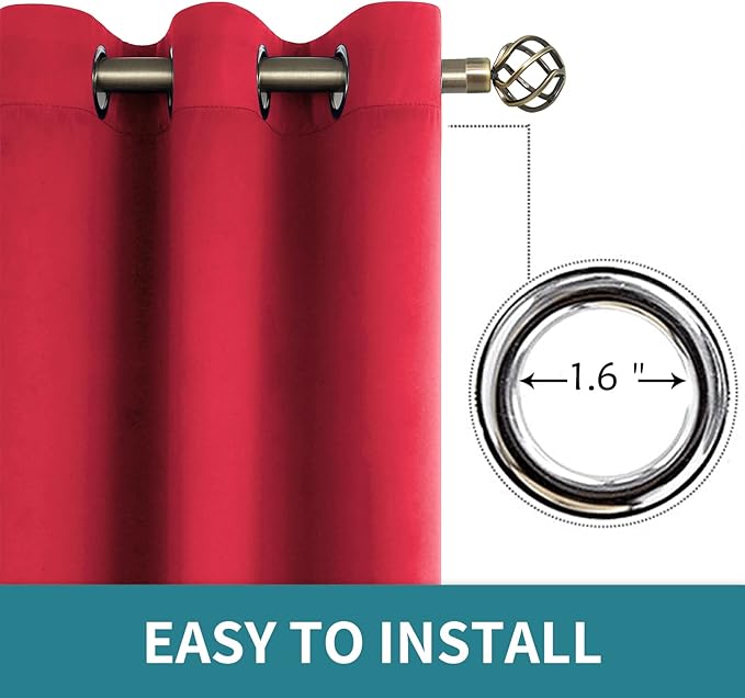 BGment Room Darkening Curtains 45 Inches Long - Grommet Thermal Insulated Drapes Window Treatment Curtains for Bedroom, 2 Panels, 52 x 45 Inch, Red