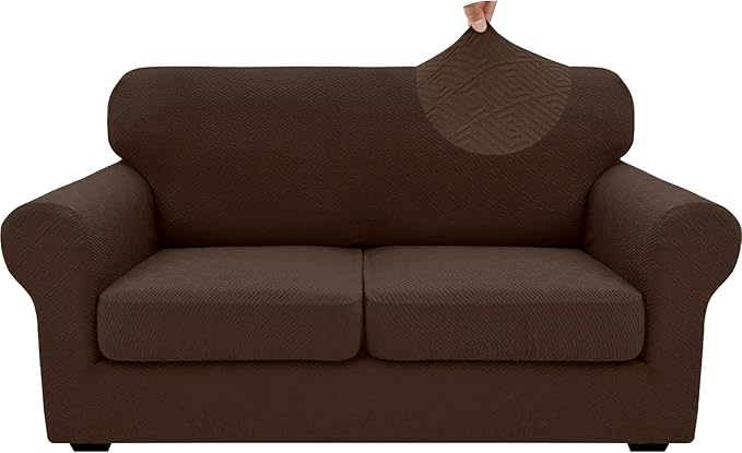 XINEAGE 2026 New 3 Pieces Couch Covers for 2 Cushion Sofa Super Stretch Loveseat Slipcover Pet Dog Universal Slip Cover Anti Slip Love Seat Furniture Protector (Coffee, 55"-69")