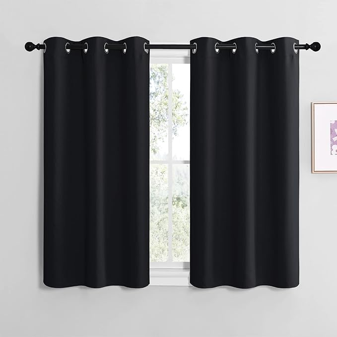 NICETOWN Blackout Curtain Panels for Bedroom, Black, 2 Panels, W29 x L30-inch, Thermal Insulated Grommet Top Blackout Draperies and Drapes for Basement