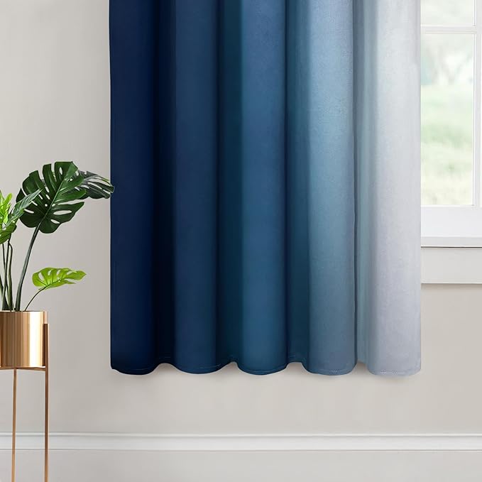 Yakamok Room Darkening Ombre Curtains,Thermal Insulated Grommet Window Drapes, Light Blocking Gradient Color Curtains for Bedroom(Blue and Greyish White, 70x63 Inch, Set of 2)