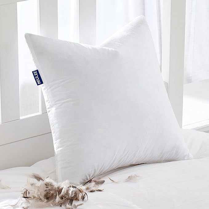 MIULEE Feather Pillow Insert 28x28, Decorative Down Feather Fluffy Throw Pillow Cotton Fabric for Living Room Sofa Bed