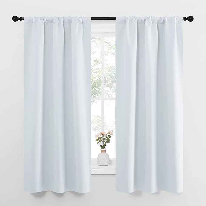 NICETOWN Greyish White Window Curtain Panels - Thermal Insulated Rod Pocket Room Darkening Curtain Sets for Bedroom (2 Panels, 34 by 63)