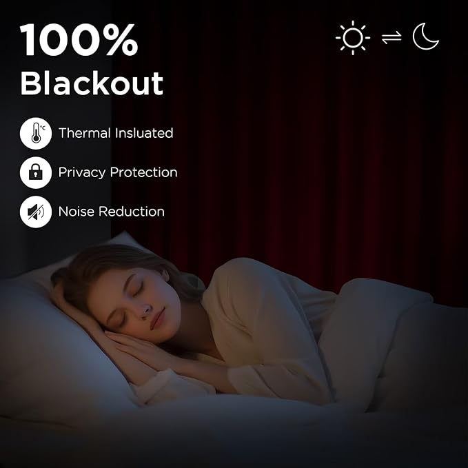 CUCRAF Red Blackout Curtains 96 inch Length 2 Panels Set, Rod Pocket Room Darkening Drapes for Bedroom Living Room, Insulated Thermal Light Blocking Window Curtain (W52 x L96 Inch)