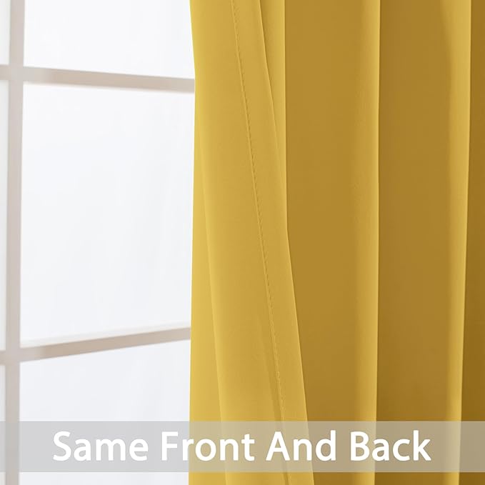 Yakamok Wide Thermal Blackout Patio Door Curtain Panel, Mustard Yellow Grommet Sliding Door Insulated Curtains, Extra Wide Curtains for Sliding Glass Door, Mustard Yellow, W52 x L84, 1 Panel