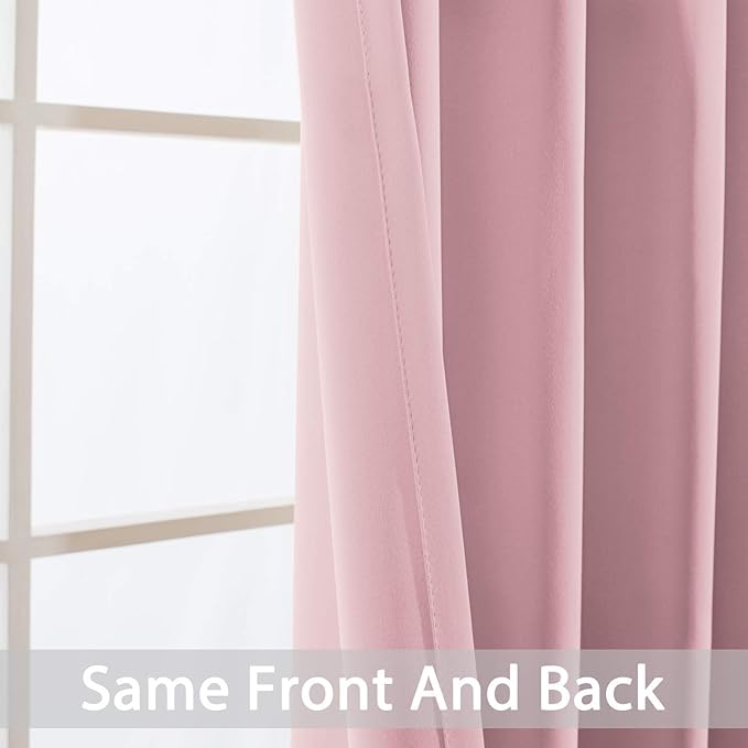 Yakamok Light Blocking Window Blackout Curtains Thermal Insulated Room Darkening Drapes for Bedroom,Solid Grommet Top Window Panels, 52x84 Inch, Pink, One Pair