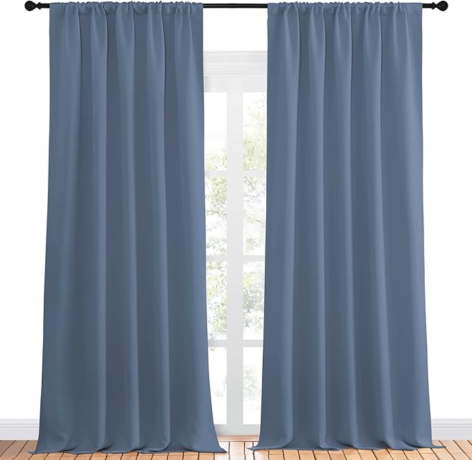 NICETOWN Blackout Curtains Window Draperies - Window Treatment Thermal Insulated Solid Room Darkening Drapes for Bedroom (Stone Blue, Set of 2 Panels, 52 by 95 inches Long)