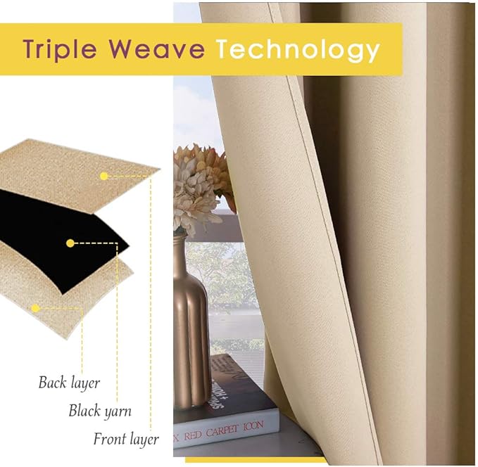NICETOWN Room Darkening Draperies Window Curtain Panels, Thermal Insulated Grommet Room Darkening Curtains for Bedroom (Biscotti Beige, 2 Panels, W60 x L84 -inch)