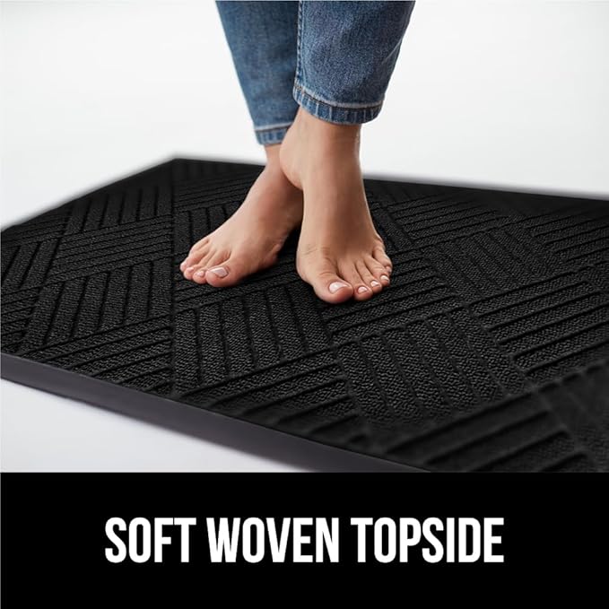 GORILLA GRIP 100% Waterproof All-Season WeatherMAX Doormat US Designed Natural Rubber, Stain and Fade Resistant, Low Profile Indoor Outdoor Door Mats, Easy Clean Patio Mat, 29x17, Black Diamond