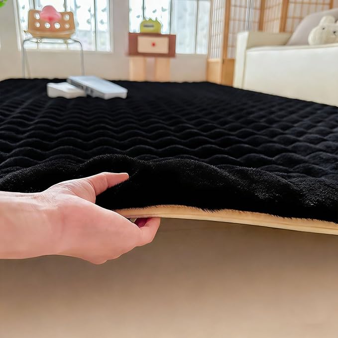 Black Rabbit Plush Rug 5'x8', Fluffy Faux Fur Shaggy Area Rug for Nursery, Kids Room Decor, Soft Fuzzy Carpet for Living Room, Bedroom, Teen Girls Room